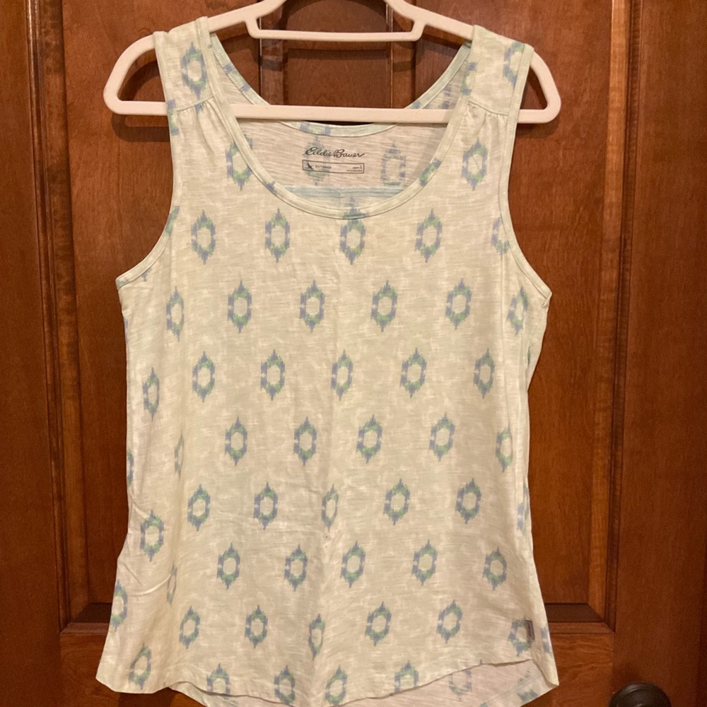 Eddie Bauer Women's Green and Blue Patterned Tank Top